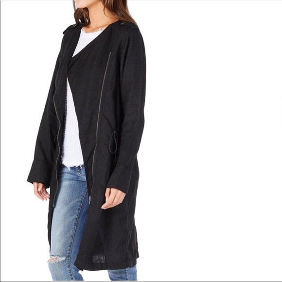 Michael Stars Women’s Black Linen Zip Front Trench Coat XS - Picture 1 of 13